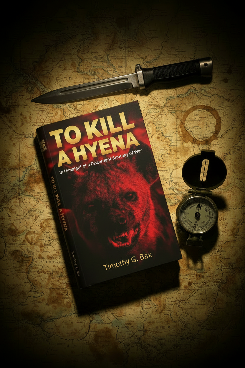 To Kill a Hyena book displayed on a military map with compass and dagger